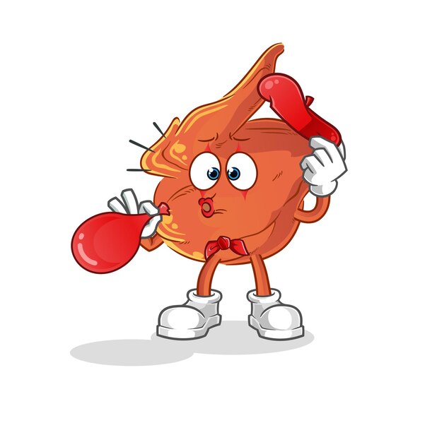 Globo que sopla de pantomima de ala de pollo. vector de mascota de dibujos animados