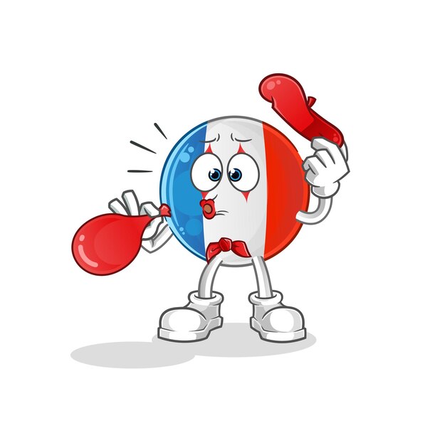 Globo que sopla de pantomima de bandera francesa. vector de mascota de dibujos animados