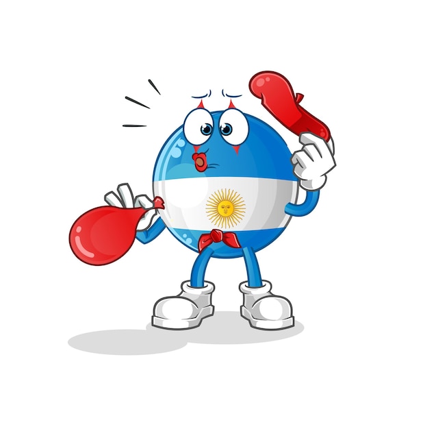 Globo soplado de pantomima de la bandera argentina. vector de mascota de dibujos animados