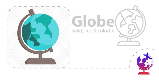 Globo terráqueo aislado ilustración plana tabla globo terráqueo icono de línea