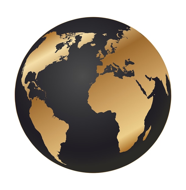 Globo terráqueo dorado europa áfrica y américa