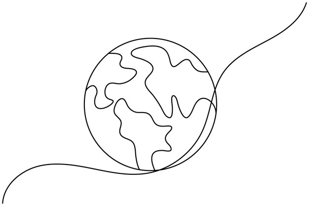 Globo de la Tierra dibujo continuo de una línea de icono vectorial de contorno aislado