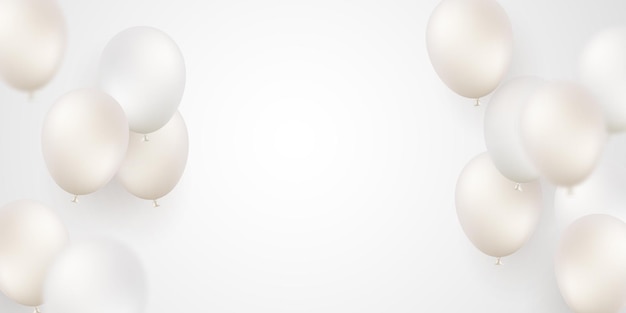 Globos 3d de diseño elegante blanco para ilustración de vector de fiesta de celebración