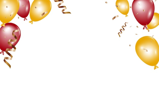 globos aerostáticos dorados con confeti. Diseño de fondo de celebración. ilustración vectorial