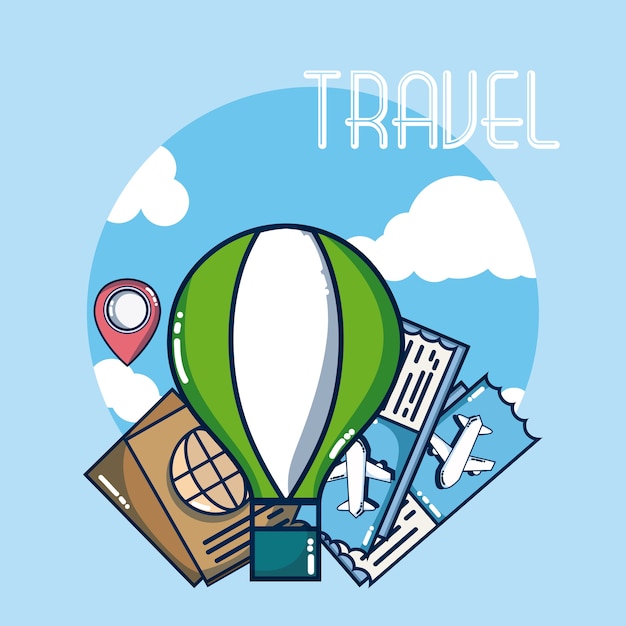 Globos aerostáticos con pasajes aéreos y pasaportes