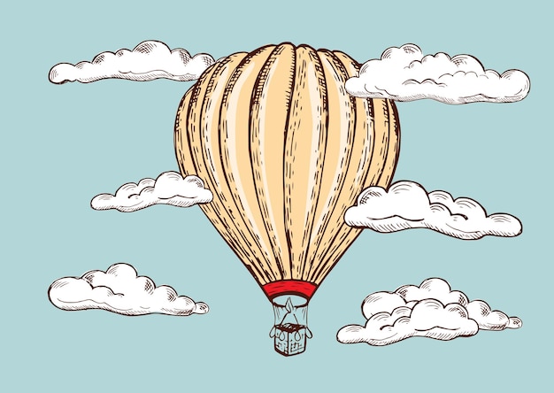 Globos aerostáticos volando. ilustración dibujada a mano.