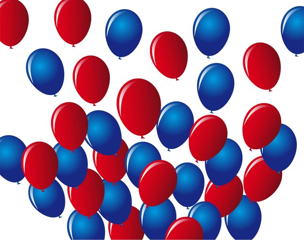 Globos azules y rojos sobre fondo blanco ilustración vectorial