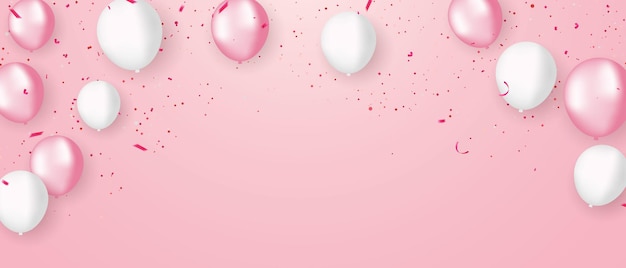 Vector globos blancos rosados, diseño de confeti