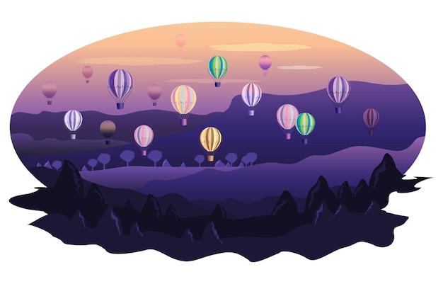 Globos brillantes en capadocia al amanecer.