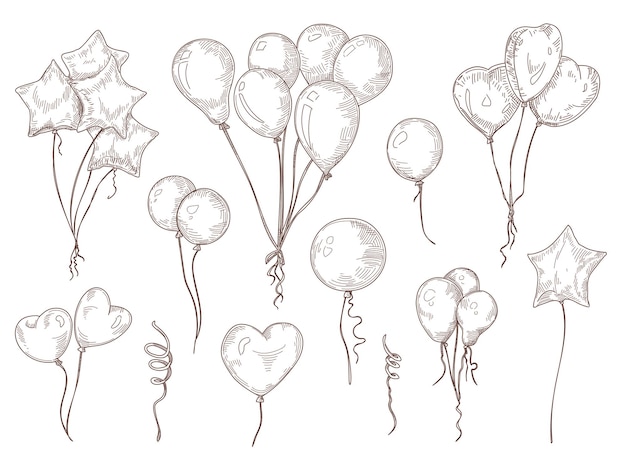 Globos en cadena conjunto de ilustraciones dibujadas a mano