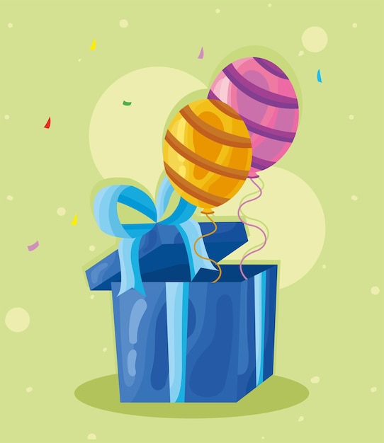 Globos y caja de regalo azul