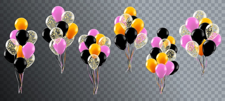 Vector globos de celebración realista. fiesta de cumpleaños de helio o decoración de boda, manojo de globos de colores, conjunto de ilustraciones de globos brillantes. globo de manojo realista, regalo volador para bodas.