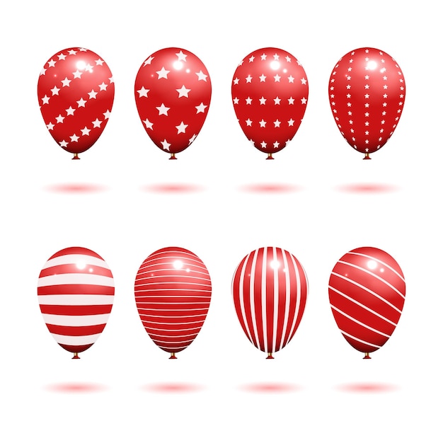 Vector globos en color rojo y blanco con patrón de símbolos de línea y estrella