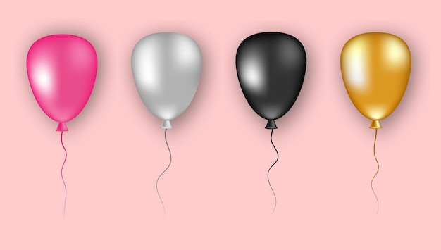 Globos de colores. Colección de globos brillantes voladores de cumpleaños y fiestas realistas, elemento decorativo 3D