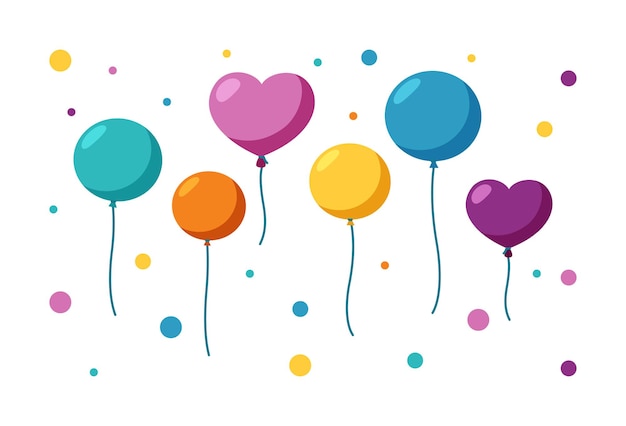 Globos de colores de diferentes tamaños y formas. Juego de globos para una fiesta o celebración. Ilustración de vector plano aislado en fondo blanco