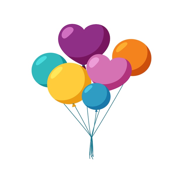 Globos de colores para una fiesta sorpresa Manojo de globos de helio Ilustración vectorial