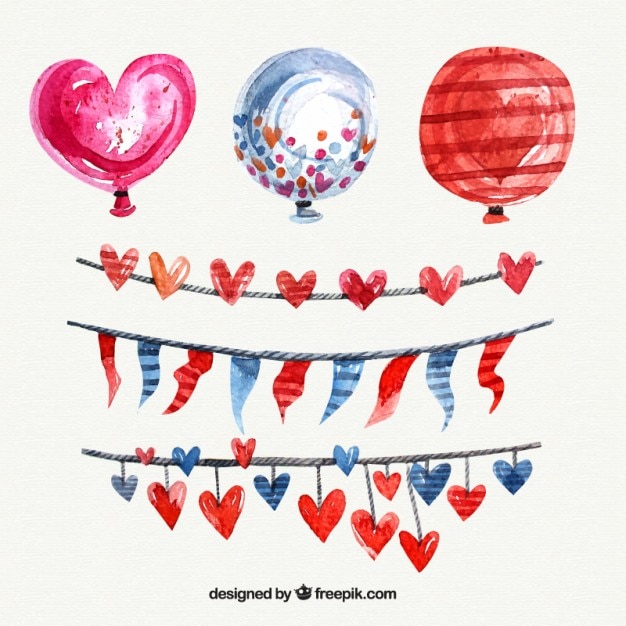 Vector globos de corazón de acuarela