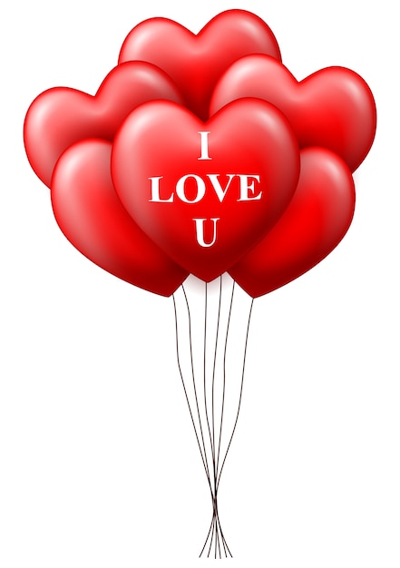 Globos del corazón del día de San Valentín aislados sobre fondo blanco