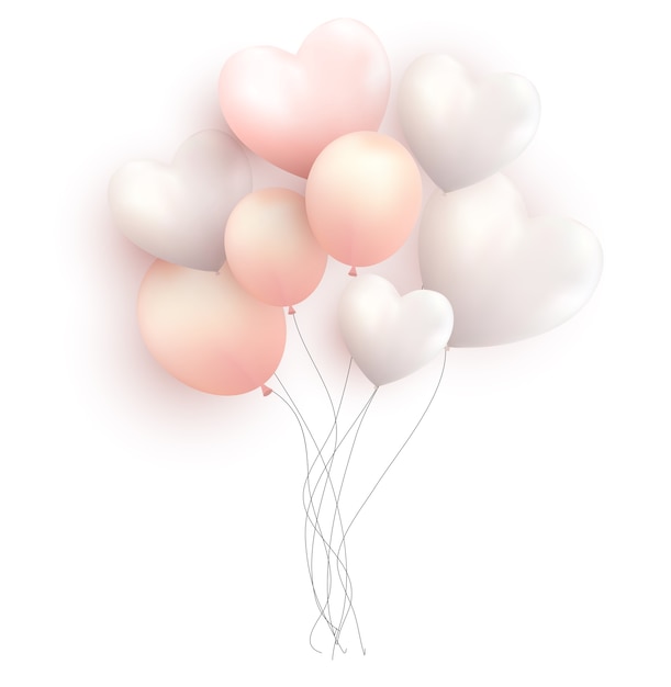 Globos con corazones aislados en blanco