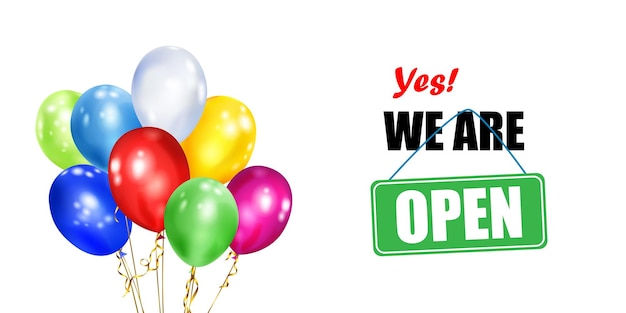 Globos e inscripción ESTAMOS ABIERTOS