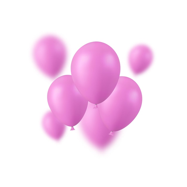 Globos de feliz cumpleaños rosas realistas en 3d que vuelan para fiestas y celebraciones