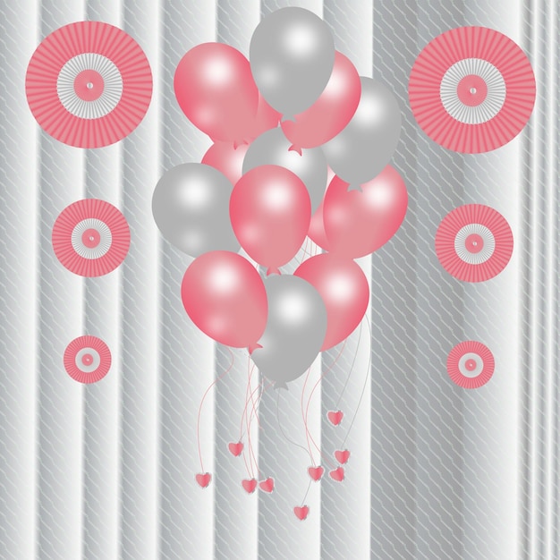 Vector globos de fondo de decoración de fiesta con vector premium de flor de estilo de papel