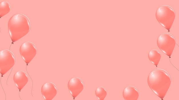 Globos de helio rosa sobre fondo rosa. Globos 3d de látex voladores. Ilustración vectorial.