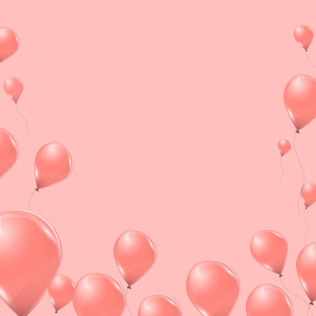 Globos de helio rosa sobre fondo rosa. globos 3d de látex voladores. ilustración vectorial.