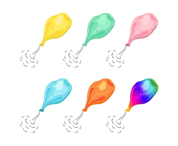 Los globos multicolores se desinflan y se van volando. Experimento científico.