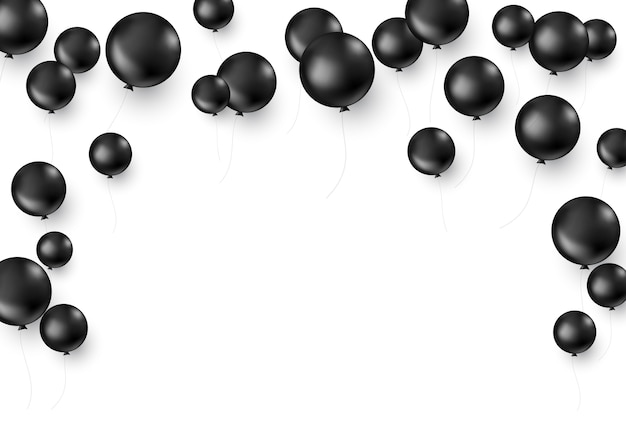 Globos negros aislados sobre fondo blanco. Plantilla de decoración de viernes negro