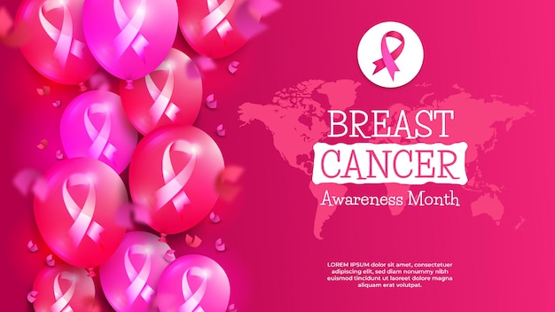 Globos realistas en la pancarta del mes de concientización sobre el cáncer de mama