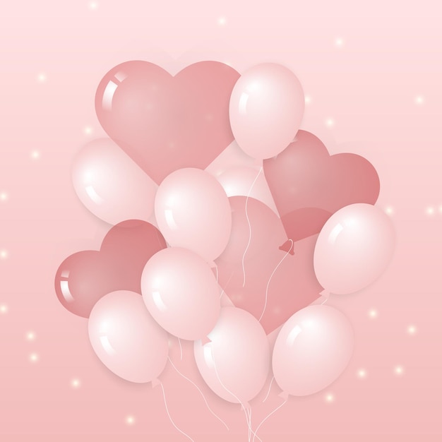 Globos rosados con brillos alrededor en ilustración vectorial