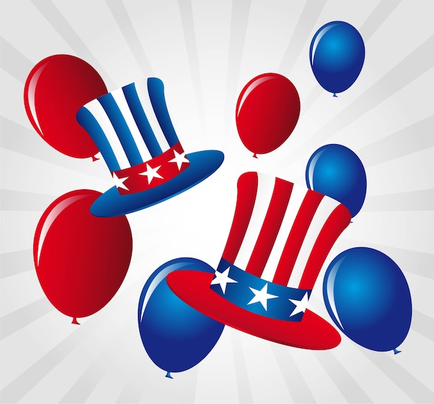 Globos y sombrero de ilustración vectorial de día de la independencia