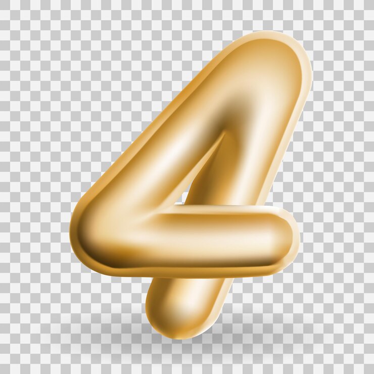 Vector globos de texto 3d volumétricos dorados letras 4 sobre fondo transparente ilustración vectorial eps10