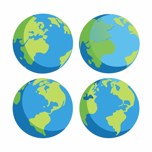 Globos de la Tierra planos colocados sobre un fondo blanco aislado 15