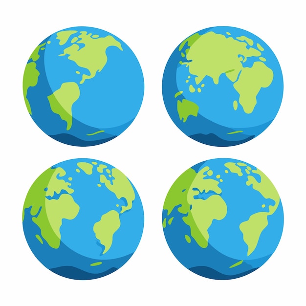 Globos de la Tierra planos colocados sobre un fondo blanco aislado 16