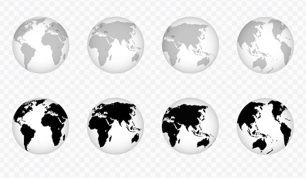 Globos transparentes realistas de la Tierra en forma de globo ideal para diseños de mapas del mundo