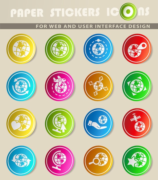 Globos vector iconos en pegatinas de papel de colores