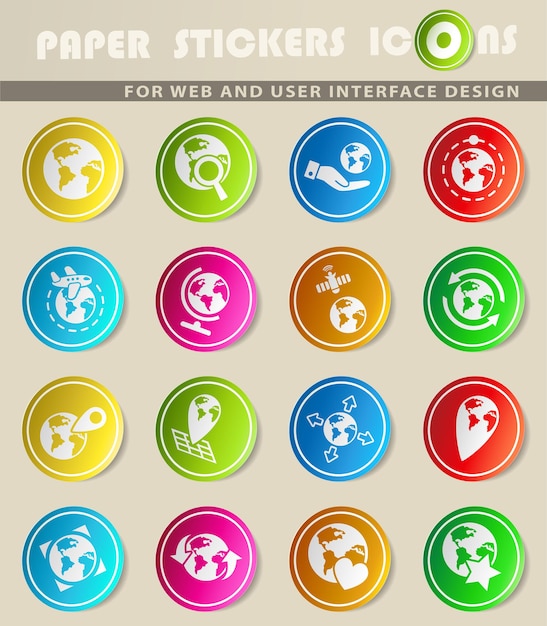 Globos vector iconos en pegatinas de papel de colores