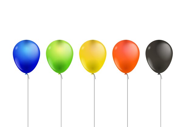 Globos vectoriales flotantes realistas aislados en fondo transparente.