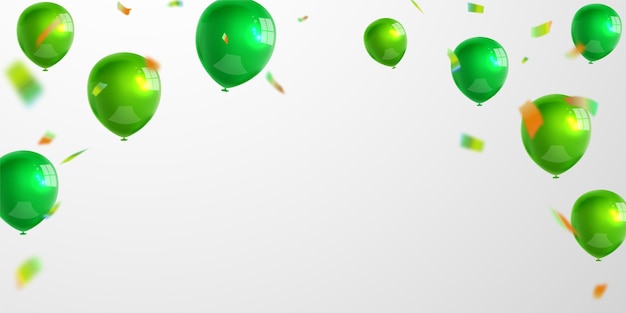 Globos verdes fama concepto diseño plantilla vacaciones feliz día