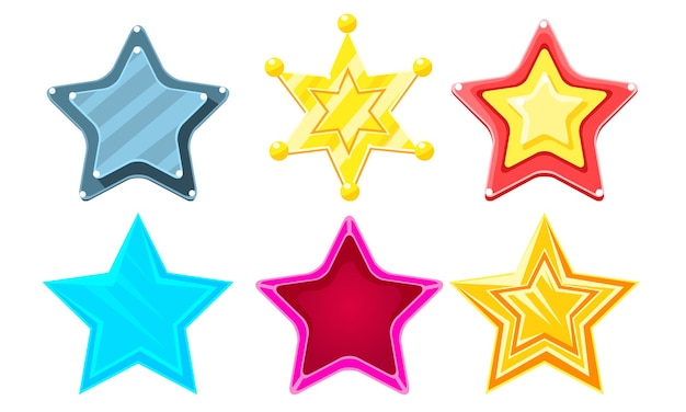 Glossy Different Stars Set Interfaz de usuario del juego Activos Ilustración vectorial