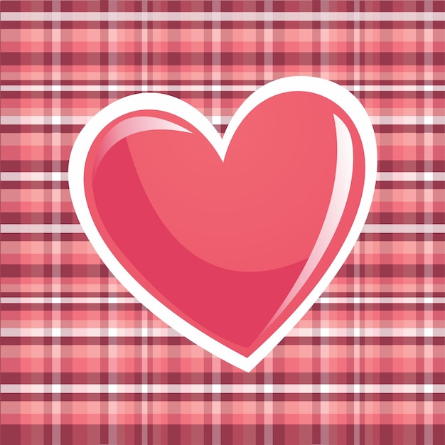 Glossy Red Heart Sticker on a Plaid Card