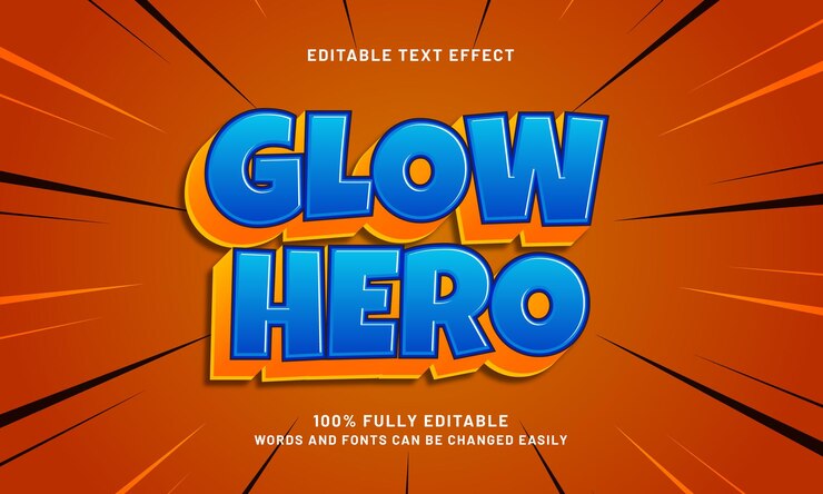 Vector glow hero efectos de texto editables con un tema feliz y para niños