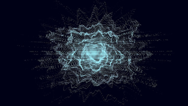 Glowing wave with motion dots and top view Abstract digital background Particle explosion Concept connection big data Futuristic technology backdrop Vector illustration
