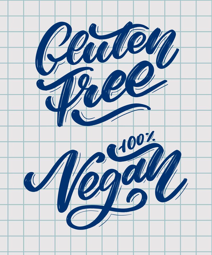 Vector sin gluten y vegano letras de pincel dibujado a mano.