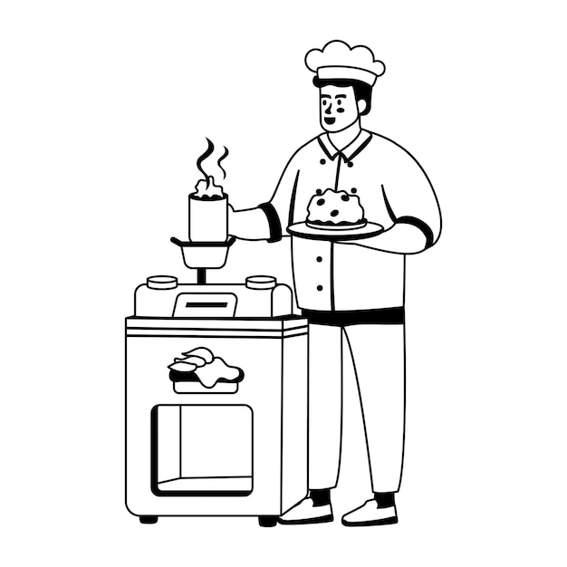 A glyph illustration of a character cutting grass with robot mower