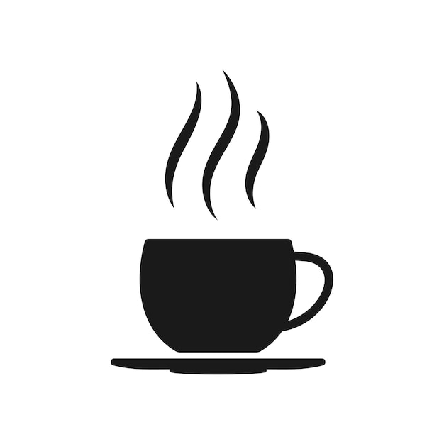 Vector glyph taza de té caliente o café icono silueta negra plantilla taza bebida con vapor elemento logo emblema ...