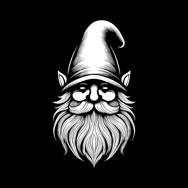 gnome ilustración de arte vectorial diseño de logotipo de silueta en blanco y negro