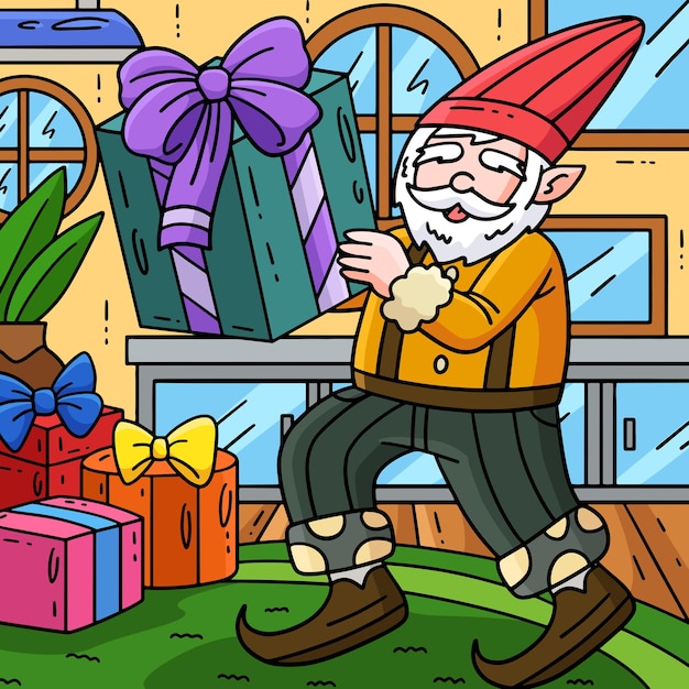 Gnome con la ilustración de dibujos animados en color actual